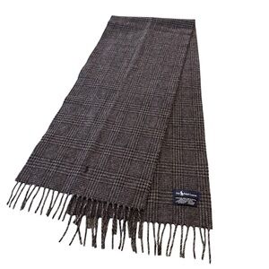 Polo Ralph Lauren Vintage Lambswool Fringed Scarf Glen Plaid Gray 12" x 62"